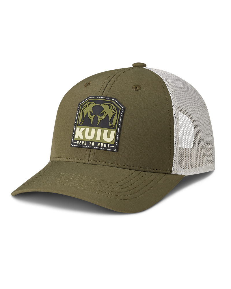 Front of KUIU Here to Hunt Patch Hat in Olive/Putty Color