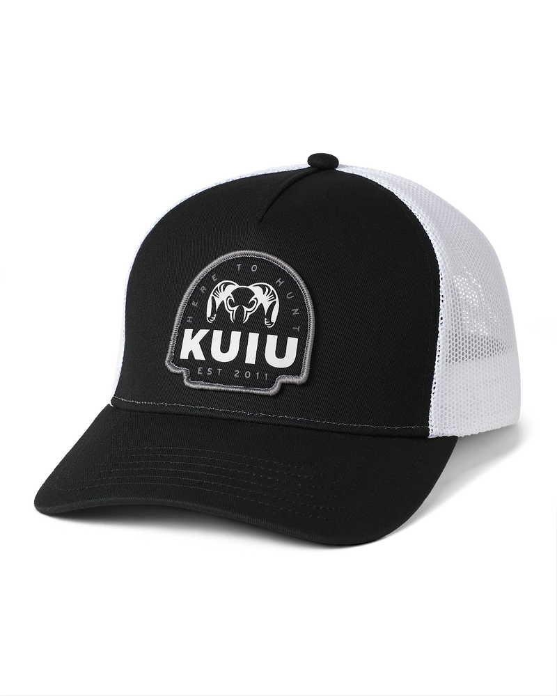 Front of KUIU Here to Hunt Woven Patch Hat in Black/White