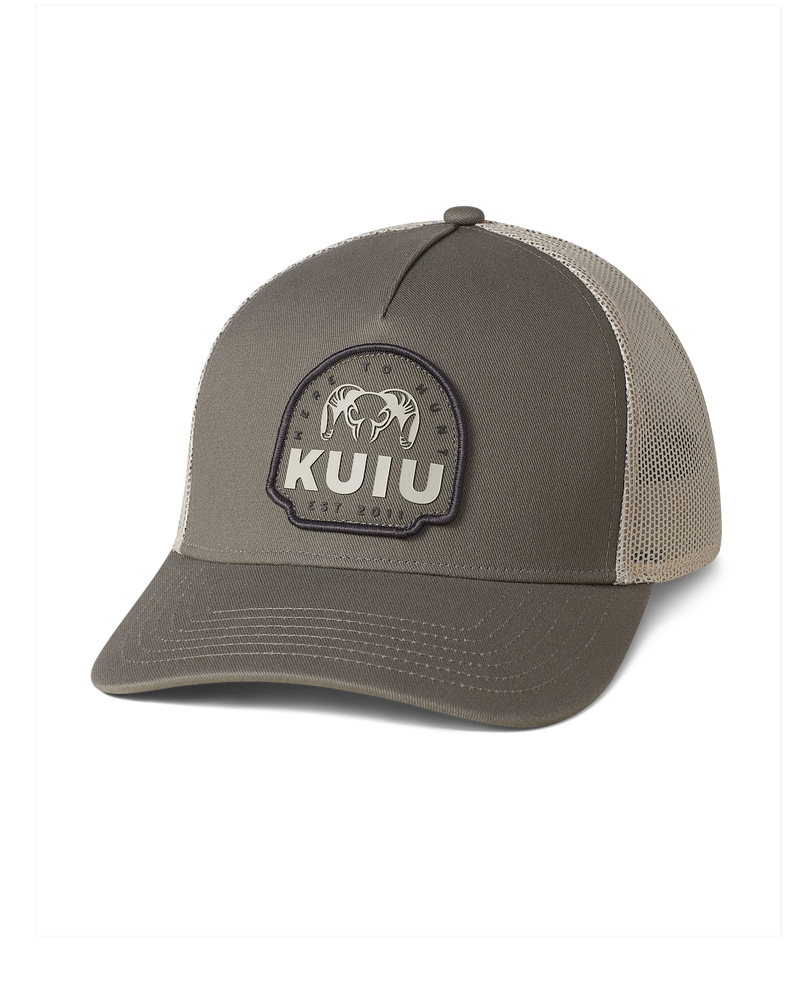 Front of KUIU Here to Hunt Woven Patch Hat in Olive/Tan 