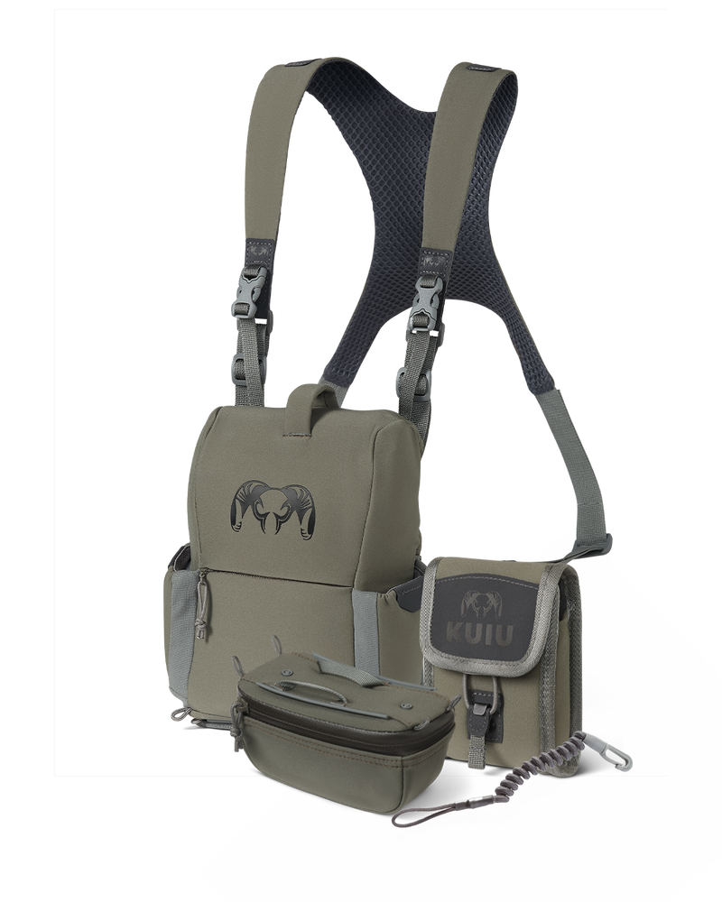 PRO G3 Bino Rangefinder Set in Ash Brown Color, Includes: PRO G3 Bino Harness, PRO G3 Bino Harness Accessory Pocket, Rangefinder Lanyard, PRO G3 Rangefinder Holder