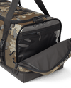 Distance Duffel with right side pocket zipped open showing zippered organization area in Valo Camouflage
