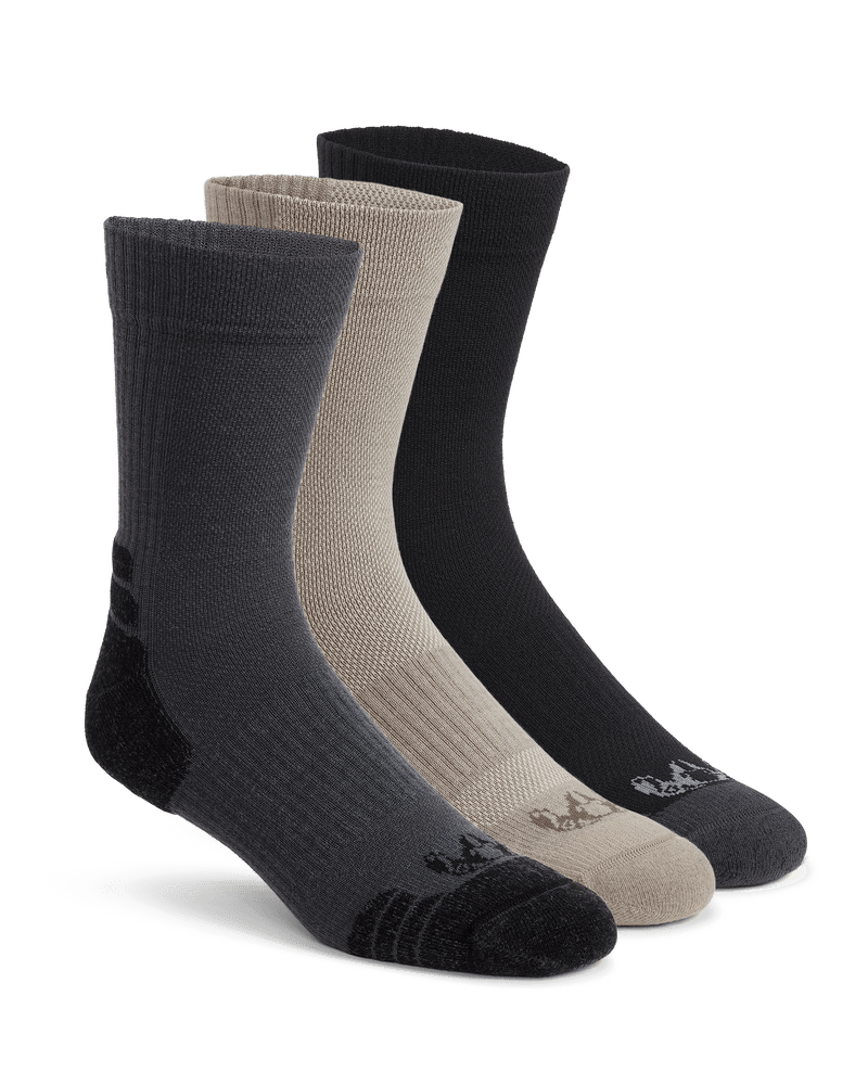 Front 3 Set of Merino Lightweight Performance Sock in Gunmetal, Khaki and Black