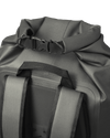 Karluk 3000 Roll Top Dry Backpack in Stone Grey Detail showing the roll clipped on the top of the backpack