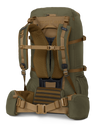 Back of PRO LT 4000 Bag in Evergreen showing showing suspension, carbon fiber frame, and hip pouches