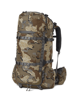 Front of PRO Divide 4500 Bag in Valo Camoufage with suspension, hip belt pouches, no lid