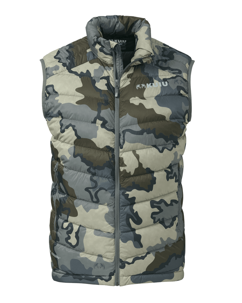 Front of Super Down LT Vest in Vias Camouflage