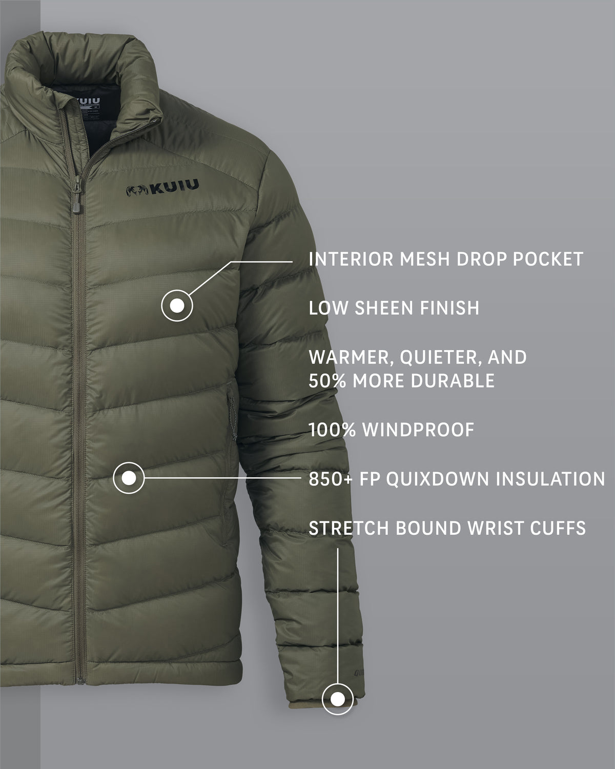 Super Down LT Mid Layer Jacket - Ash | KUIU Super Down LT Mid Layer Jacket - Ash | KUIU