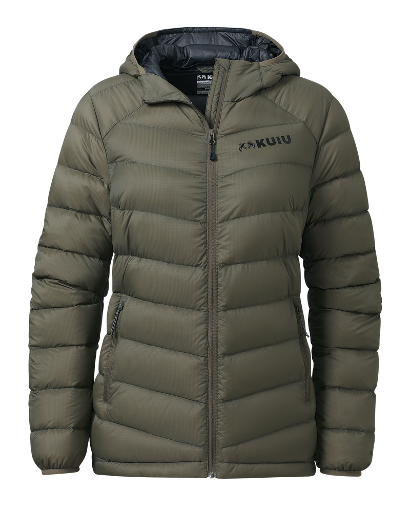 Front of Women's Super Down LT Hooded Jacket in Ash 