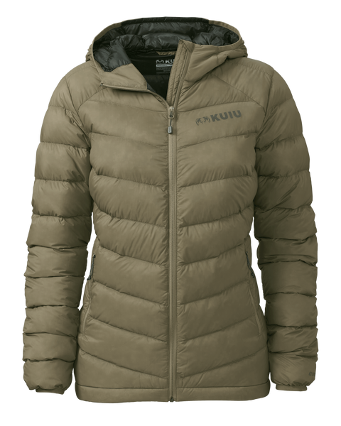 Women's Super Down LT Hooded Puff Jacket - Khaki | KUIU