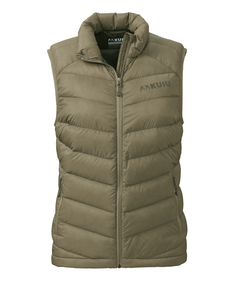 Front of Women's Super Down LT Vest in Khaki