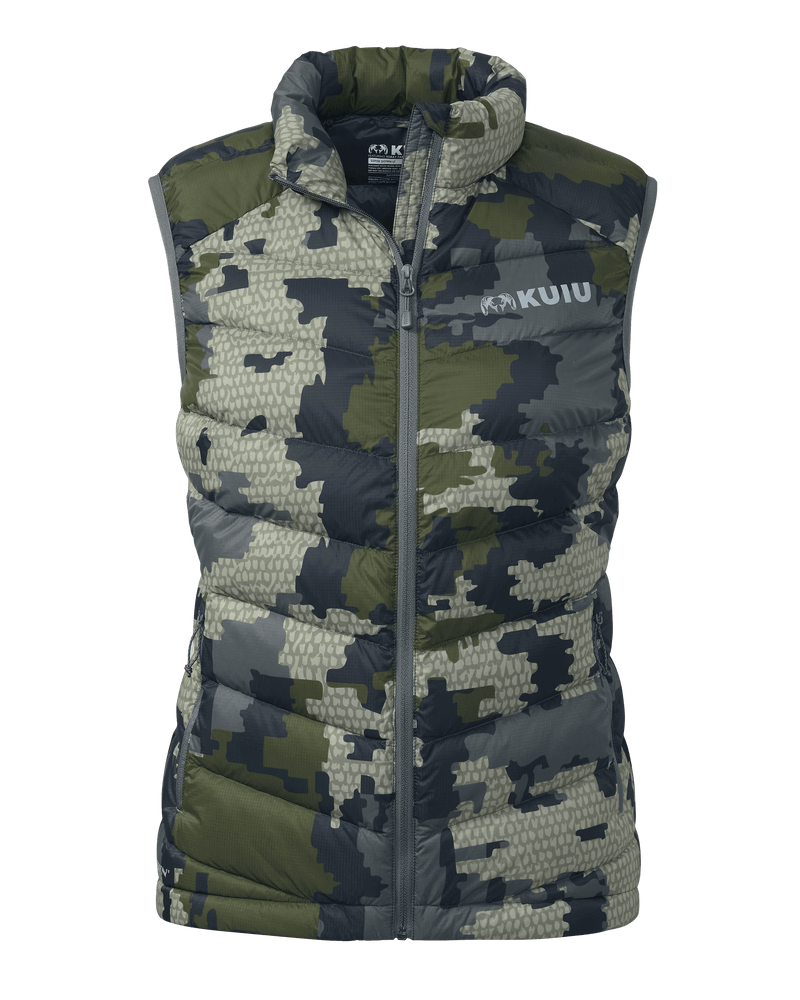 Back of Women's Super Down LT Vest in Verde Camouflage