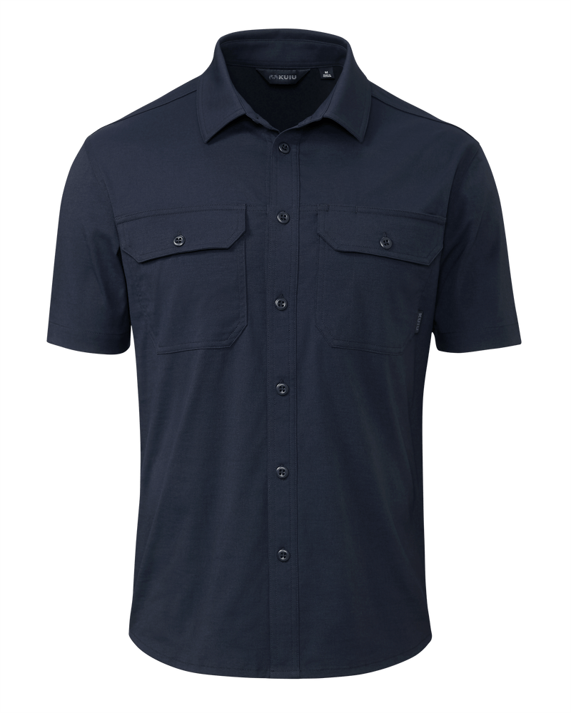 Front of Motive Short Sleeve Shirt in Navy Blue
