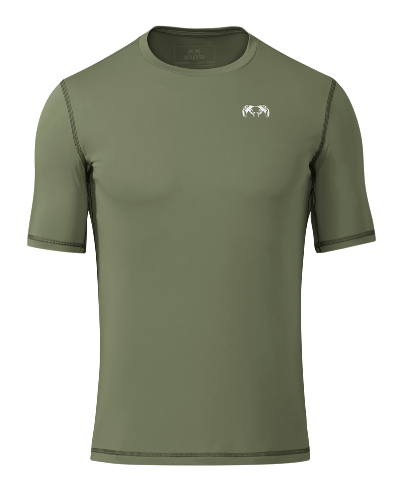 Front of Velocity Short Sleeve Crew in Canteen Green