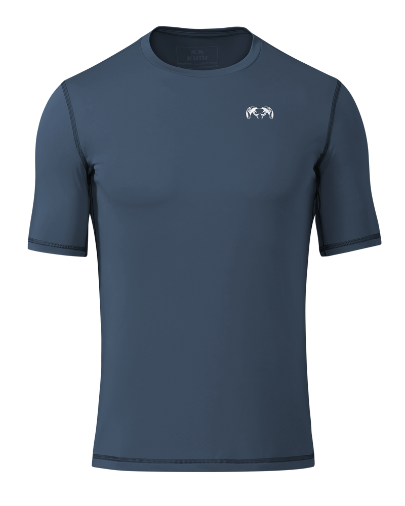 Front of Velocity Short Sleeve Crew in Flint Blue