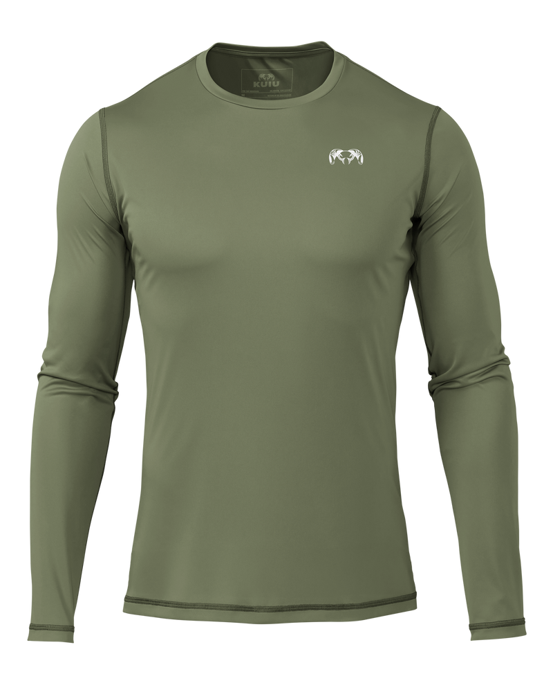 Front of Velocity Long Sleeve Crew in Canteen Green
