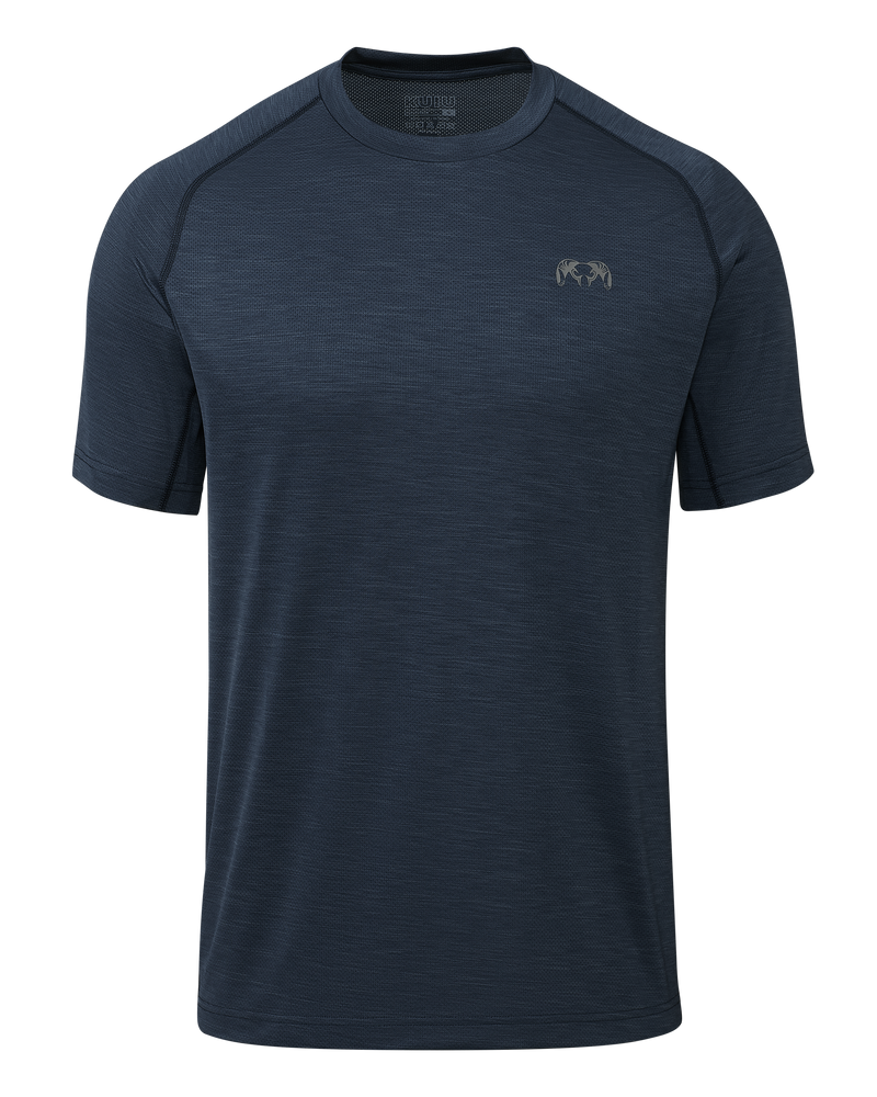 Front of EnduroMesh Short Sleeve Crew in Midnight Blue Heather