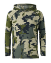 Front of Youth Gila Long Sleece Hoodie in Verde Camouflage