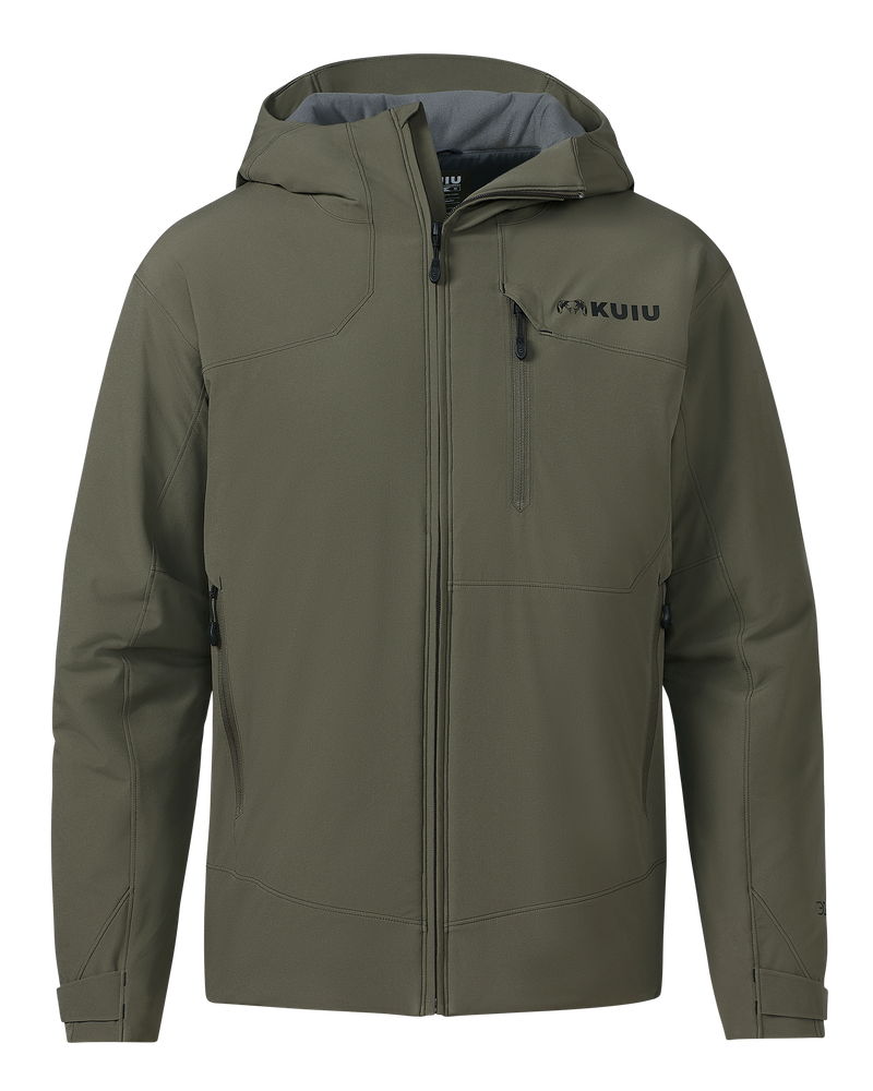 Front of Mountain PRO Hooded Jacket in Ash Brown