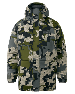 Front of Super Down Arktuk Parka in Verde Camouflage
