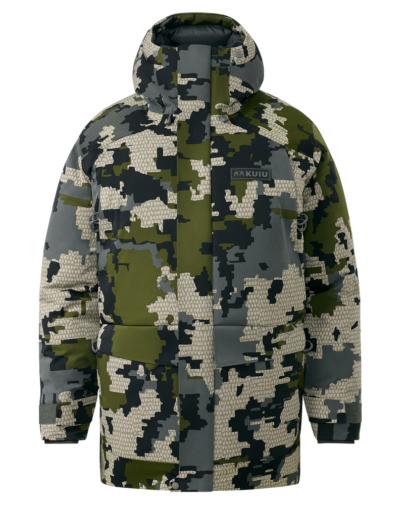 Front of Super Down Arktuk Parka in Verde Camouflage