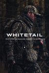 A man in full Veros camouflage hunting gear, including a jacket, backpack, and cap, carrying a compound bow while walking through a dense forest.