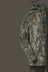 Flat lay and shown half of KUIU Proximity Hooded Insulated Jacket in Veros Camouflage