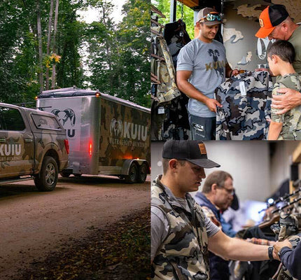 Collage from KUIU's Ultralight Tour Highlighting Truck Wrapped in Valo Camouflage