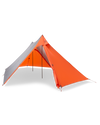 Front of Summit Refuge 3 Person Tent in Gunmetal Orange Color with Open Vestibule Doors