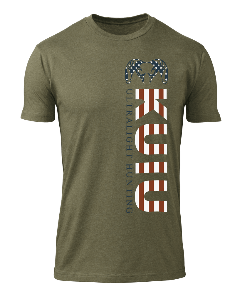 Patriotic Vertical Flag T-Shirt | Military Green