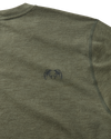 KUIU Logo on back of upper right shoulder of ULTRA Merino 120 LT Long Sleeve Crewneck Shirt in Olive Green