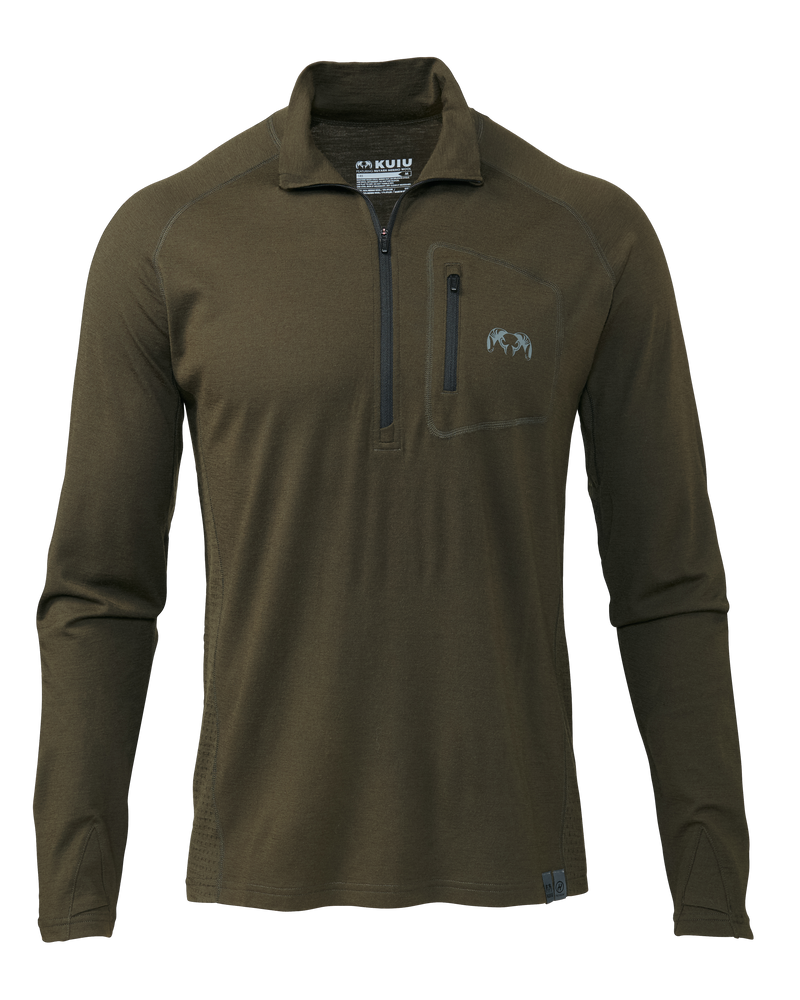 Front of ULTRA Merino 145 Zip-T Hunting Shirt in Loden Green