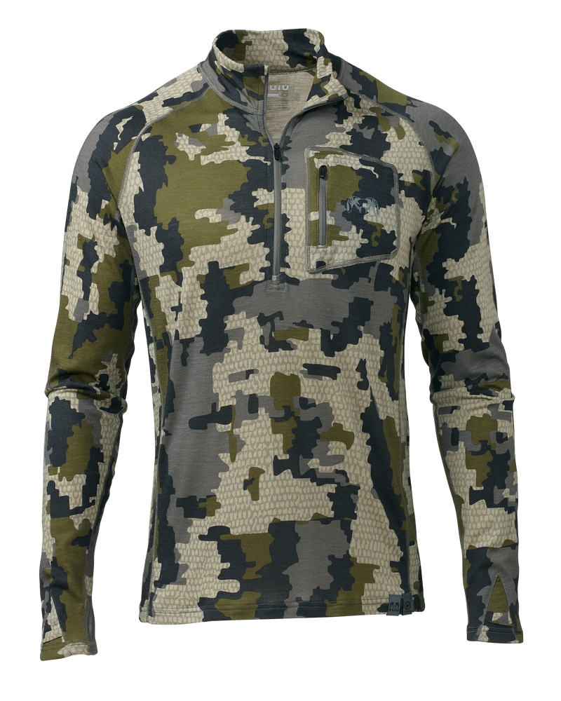 Front of ULTRA Merino 145 Zip-T Hunting Shirt in Verde Camouflage