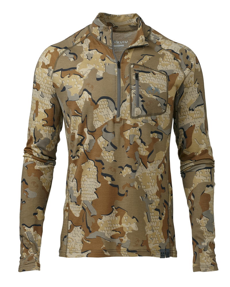 Front of ULTRA Merino 145 Zip-T Hunting Shirt in Valo Camouflage