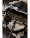 Detail of hood and collar area zipper on Peloton 200 Zip-T Hoodie in Vias Camouflage