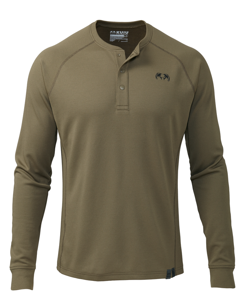 Front of Pro Merino 200 Henley in Ash Brown Color