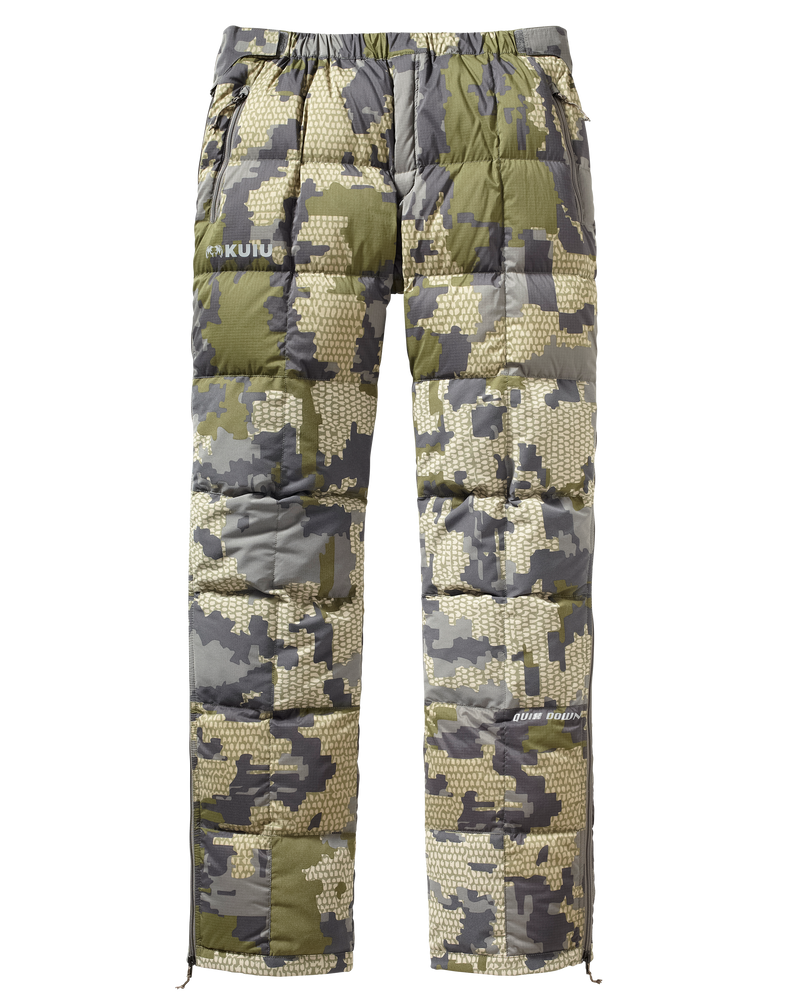 Front of Super Down PRO Pant in Verde Camouflage