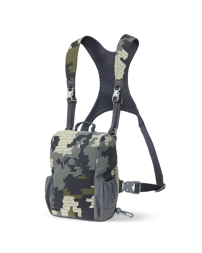 Front, Angled View of Pro Bino Harness in Verde Camouflage