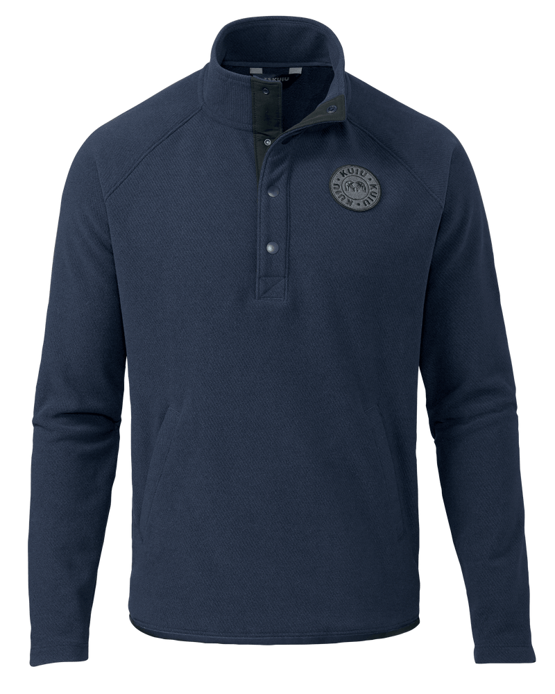 Front of Cascade Twill Fleece Pullover Sweater in Navy Blue