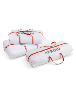 Front, Angled Photo of Boned Out Game Bags in White Orange Color Showing All Sizes