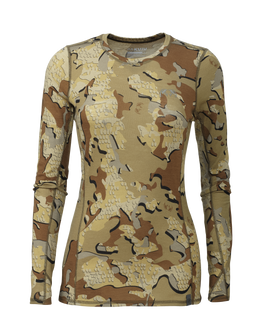 Front of Women's ULTRA Merino 145 Long Sleeve Crewneck Shirt in Valo Camouflage