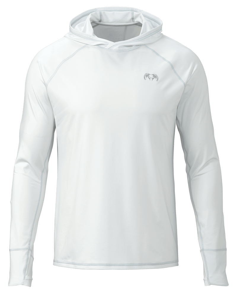 Front of Gila Long Sleeve Hoodie Shirt in Skyline White