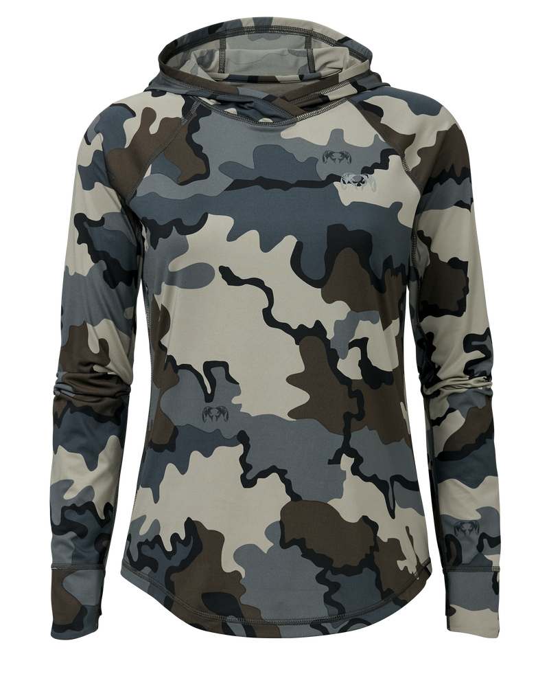 Front of Women's Gila Long Sleeve Hoodie in Vias Camouflage